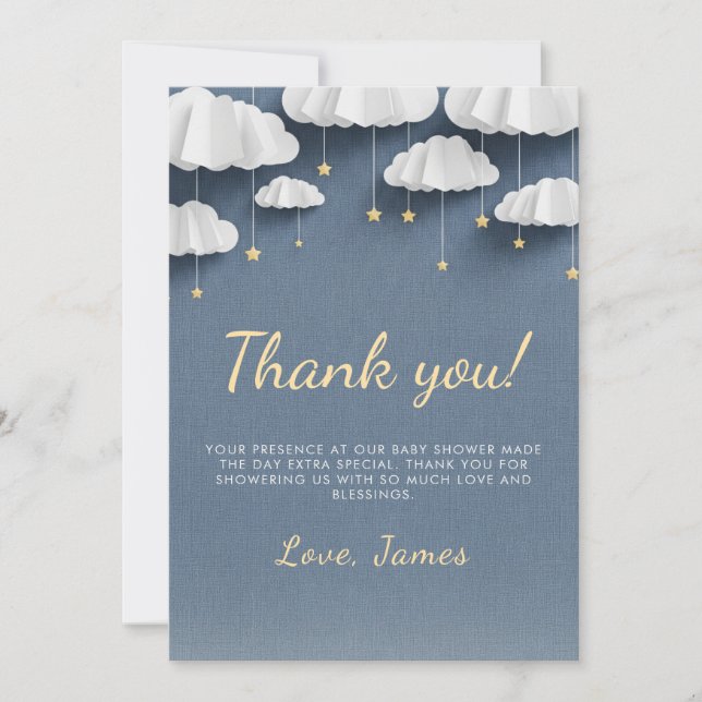 Carte de remerciements de Baby shower bleu Denim W (Devant)