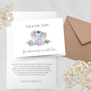 Carte de remerciements de Baby shower bleu Eléphan