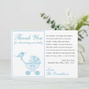 Carte de remerciements de Baby shower Bleu Oiseau