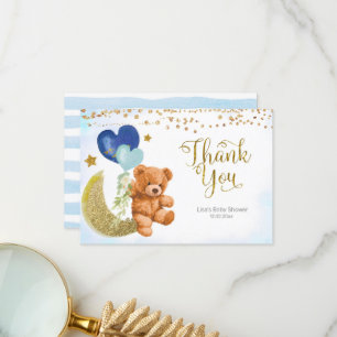 Carte de remerciements de Baby shower Bleu Ours Te