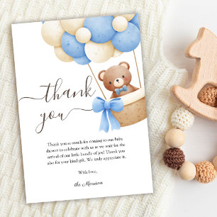 Carte de remerciements de Baby shower Bleu Ours Te