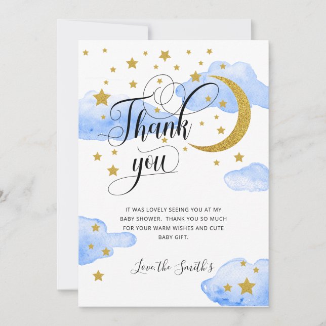 Carte de remerciements de Baby shower Blue Gold Pa (Devant)