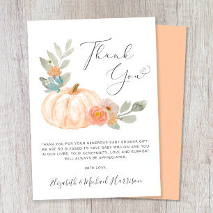 Carte de remerciements de Baby shower citrouille a
