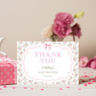 Carte de remerciements de Baby shower Coquette Ros