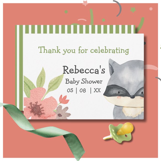 Carte de remerciements de Baby shower Cute Raccoon (Créateur téléchargé)