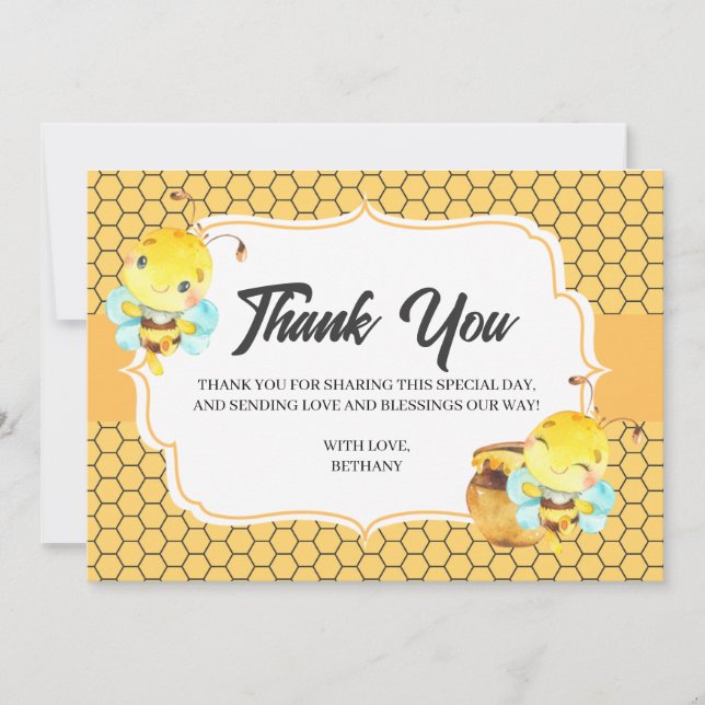Carte de remerciements de baby shower d'abeille (Devant)