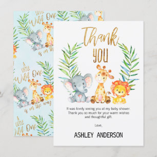 Carte de remerciements de baby shower d'animaux de