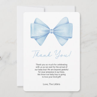Carte de remerciements de Baby shower de Bow bleu 