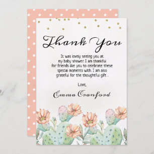 Carte de remerciements de baby shower de cactus
