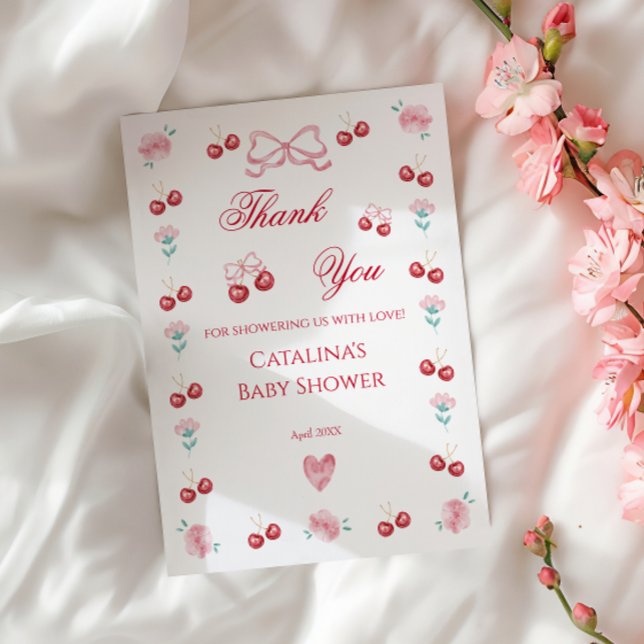 Carte de remerciements de Baby shower de cerise do (Créateur téléchargé)