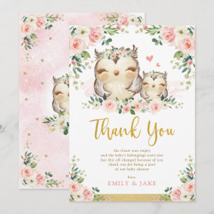 Carte de remerciements de Baby shower de Chouette 