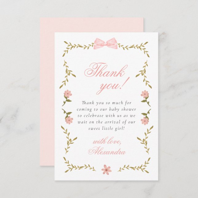 Carte de remerciements de Baby shower de coquette  (Devant / Derrière)