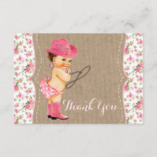 Carte de remerciements de baby shower de cow-girl