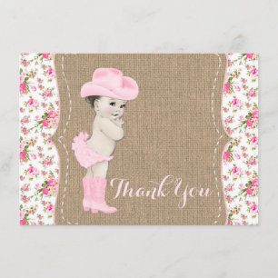 Carte de remerciements de baby shower de cow-girl