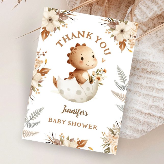 Carte de remerciements de Baby shower de Dinosaure (Créateur téléchargé)