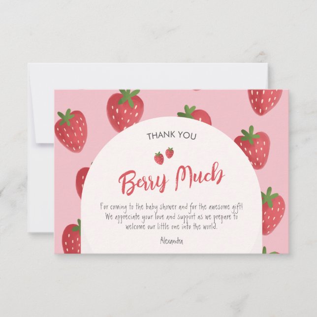 Carte de remerciements de Baby shower de fraises p (Devant)