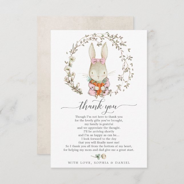 Carte de remerciements de Baby shower de lapin vin (Devant / Derrière)