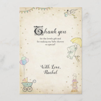 Carte de remerciements de baby shower de livre