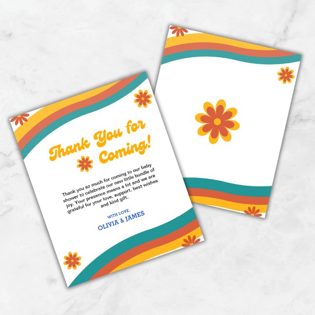 Carte de remerciements de Baby shower de Sunshine  (Budget Boho Retro Sunshine Baby Shower Thank You Card  )