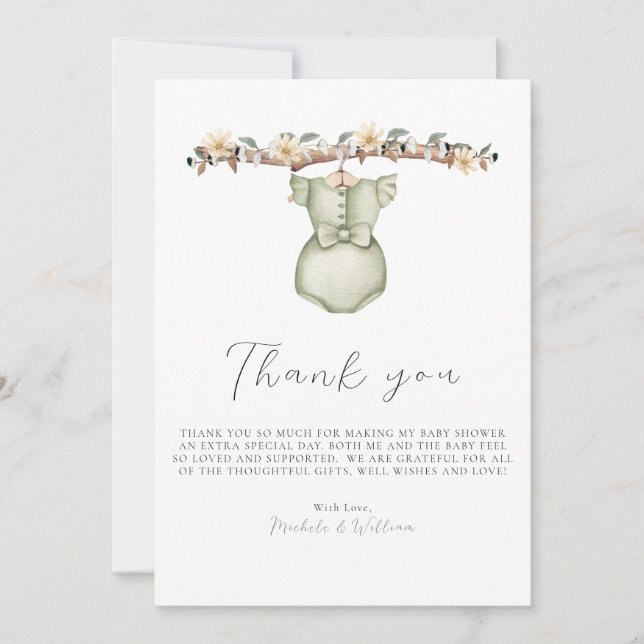 Carte de remerciements de Baby shower de vêtements (Devant)