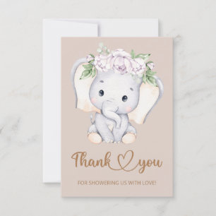 Carte de remerciements de baby shower d'éléphant