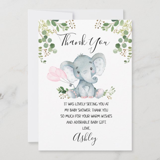 Carte de remerciements de Baby shower d'éléphants  (Devant)