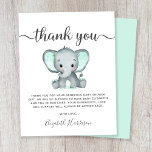 Carte de remerciements de Baby shower d'éléphants<br><div class="desc">Baby shower neutre et abordable,  ou carte de remerciements avec "merci" dans un élégant script gris avec des swashes et une aquarelle verte menthe d'éléphant. En dessous,  vous pouvez facilement personnaliser votre message de remerciement en simple topographie grise ou laisser vide pour une note manuscrite.</div>