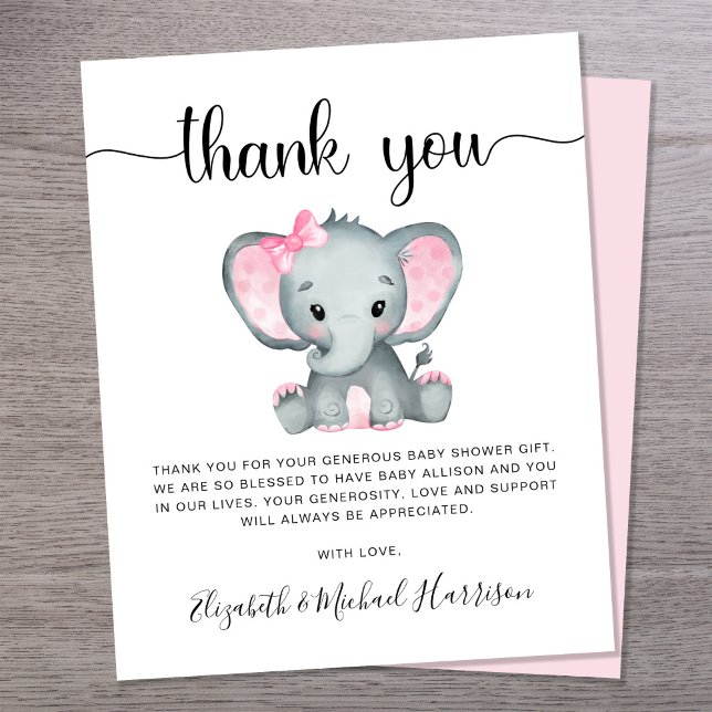 Carte de remerciements de Baby shower d'éléphants  (Créateur téléchargé)