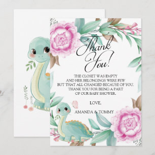 Carte de remerciements de Baby shower Dinosaur Pin