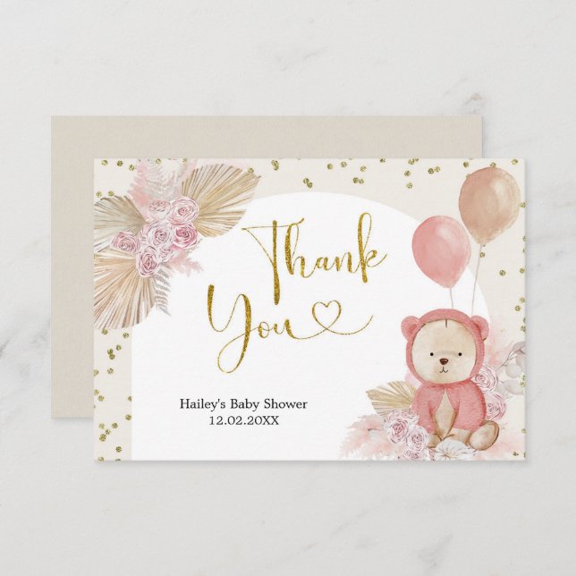 Carte de remerciements de Baby shower d'ours de Bo (Devant / Derrière)