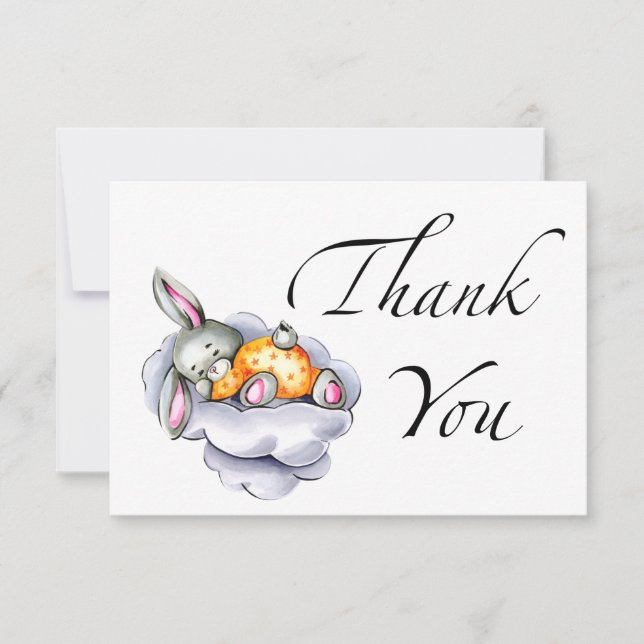 Carte de remerciements de baby shower doux au lapi (Devant)