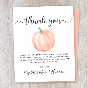 Carte de remerciements de Baby shower du Citrouill
