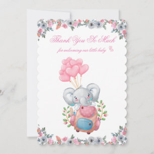 Carte de remerciements de Baby shower Eléphant ros