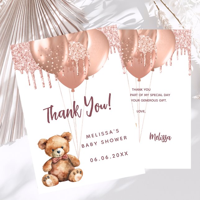 Carte de remerciements de Baby shower en or rose o (Créateur téléchargé)