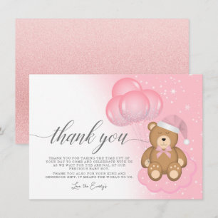 Carte de remerciements de Baby shower fille ours m