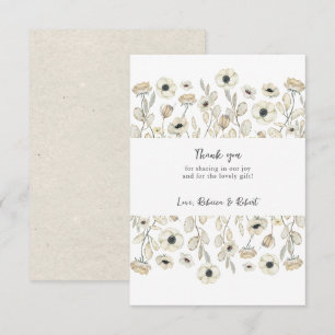 Carte de remerciements de baby shower floral blanc