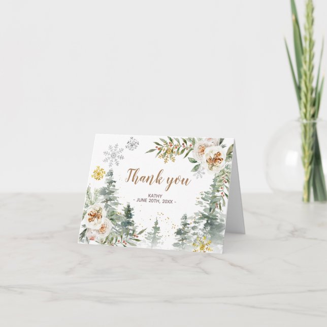 Carte de remerciements de Baby shower Floral blanc (Devant)