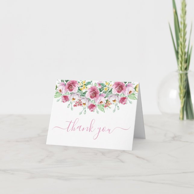 Carte de remerciements de Baby shower floral rose  (Devant)