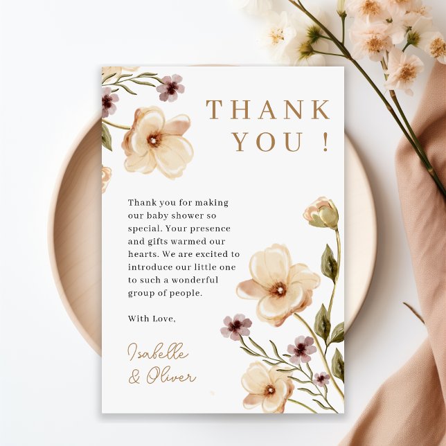 Carte de remerciements de Baby shower floral rose  (Blush Pink Floral Girl Baby Shower Thank You Card)