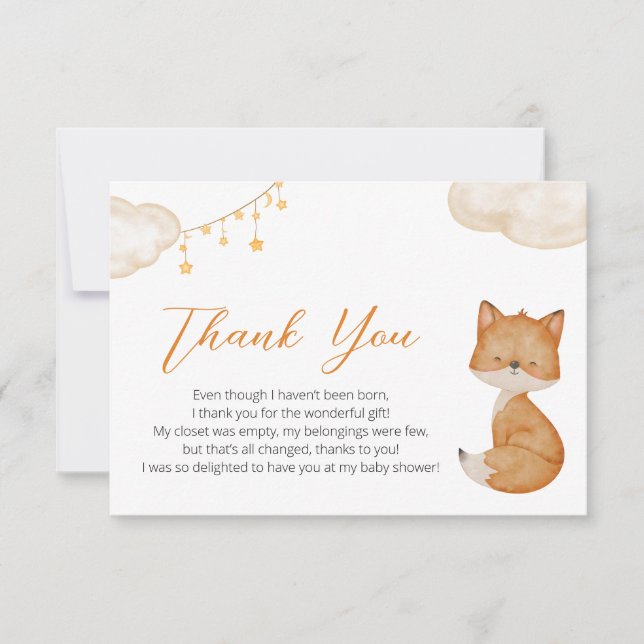 Carte de remerciements de Baby shower Fox mignonne (Devant)