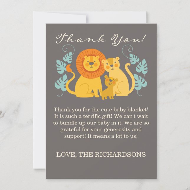 Carte de remerciements de Baby shower Jungle Lion (Devant)