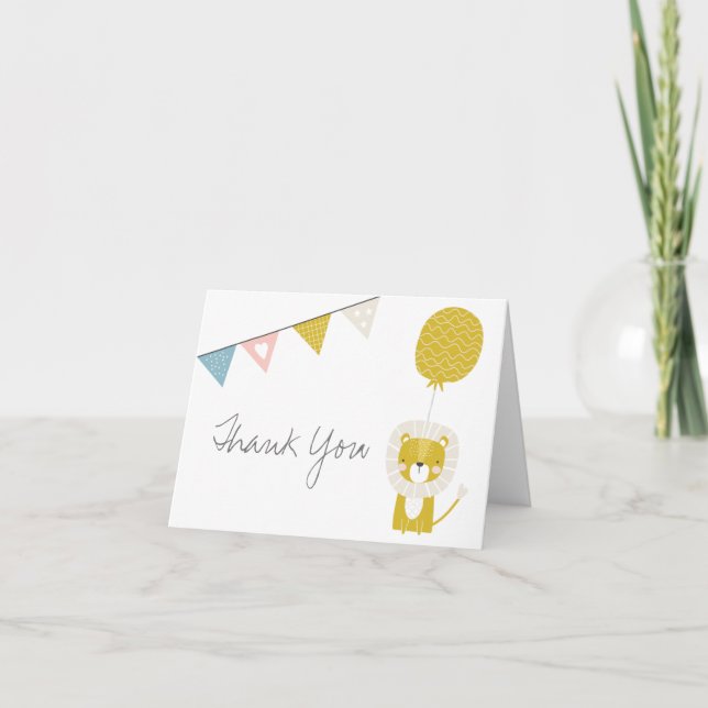 Carte de remerciements de Baby shower Lion d'or (Devant)