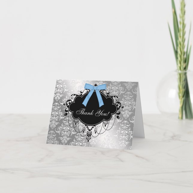 Carte de remerciements de Baby shower noir et bleu (Devant)