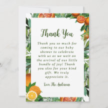 Carte de remerciements de Baby shower orange doux