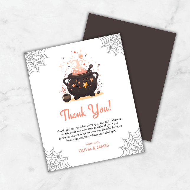 Carte de remerciements de Baby shower Orange Hallo (Budget Orange Cauldron A Baby is Brewing Halloween Baby Shower Thank You Card )