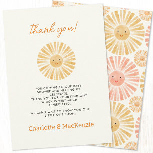 Carte de remerciements de Baby shower peu ensoleil