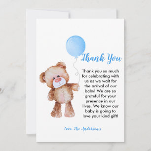 Carte de remerciements de Baby shower pour garçon