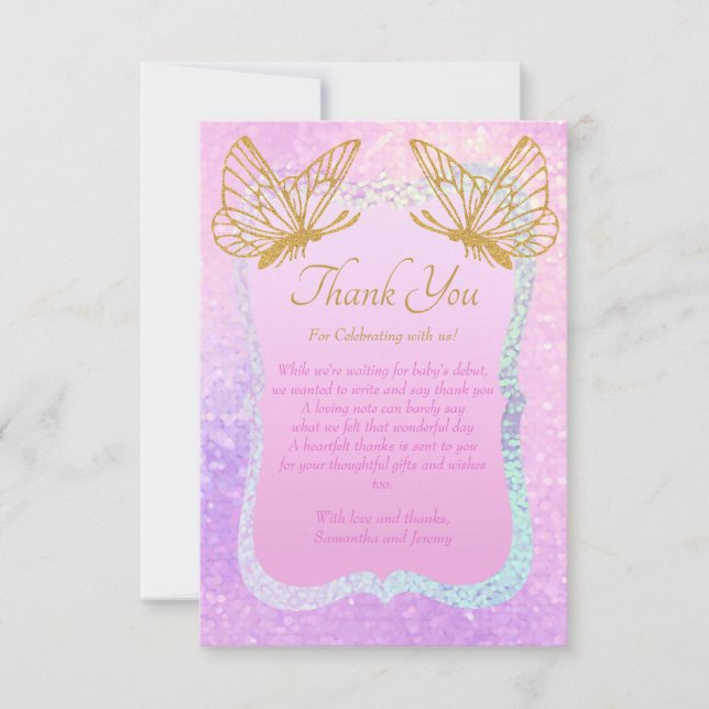Carte de remerciements de Baby shower rose et or W (Devant)
