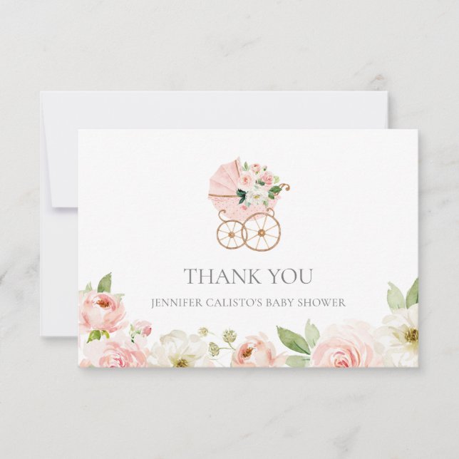 Carte de remerciements de Baby shower rose floral  (Devant)