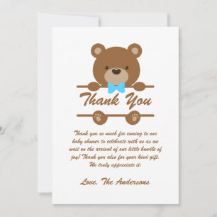 Carte de remerciements de Baby shower Teddy Bear